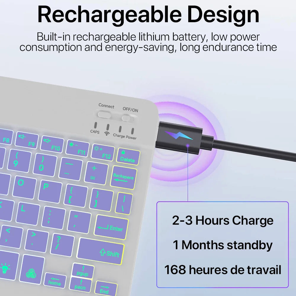 Wireless Backlit Keyboard for Ios Android Windows Systems Rechargeable Backlight 10 Inch Teclado for Mac Ipad Matepad Laptop