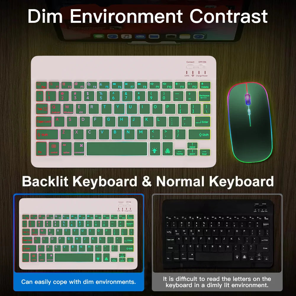 Wireless Backlit Keyboard for Ios Android Windows Systems Rechargeable Backlight 10 Inch Teclado for Mac Ipad Matepad Laptop